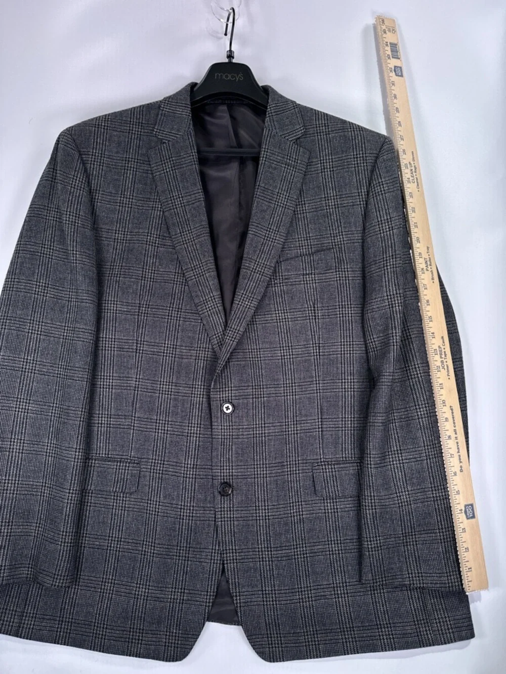 Lauren Ralph Lauren Blazer Two Button Double Vent Wool Plaid Grey 48L